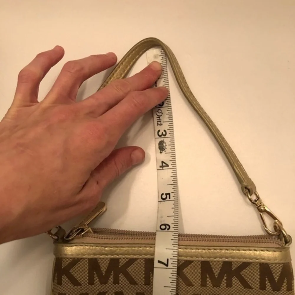 Michael kors gold khaki brown wristlet clutch bag